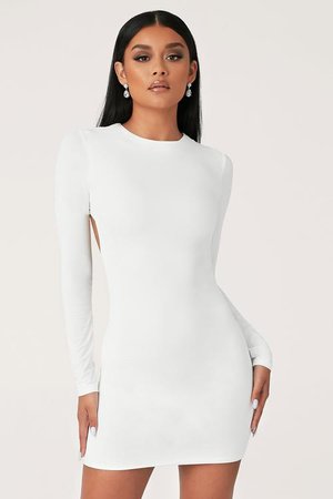 Rayne Long Sleeve Mini Dress - White - MESHKI