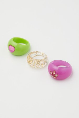 3-pack Rings - Green/pink - Ladies | H&M US
