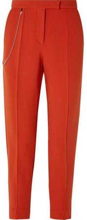 Chain-embellished Wool-blend Tapered Pants - Orange