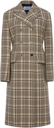 Double-Breasted Checked Wool Coat Size: 38