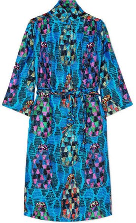 RIANNA + NINA RIANNA NINA - Josepha Tie-front Printed Silk-satin Midi Dress - Turquoise