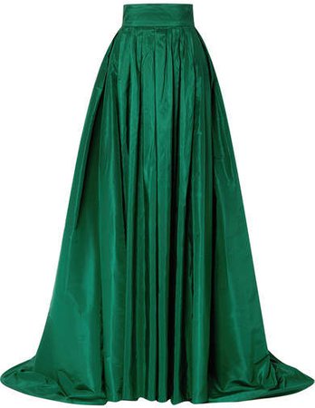 Pleated Silk-satin Maxi Skirt - Emerald