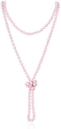 Amazon.com: Hand Knotted Beads Endless Long Statement Necklace - Handmade Versatile Beaded Strand Lariat Multi Layer Infinity Wrap 60" Sparkly Faceted Crystal Rondelle, Faux Pearl (Light Pink): Clothing