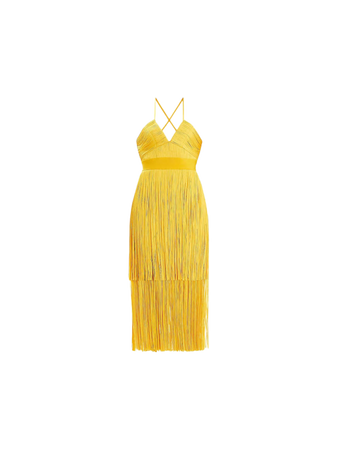 yellow fringe midi dress