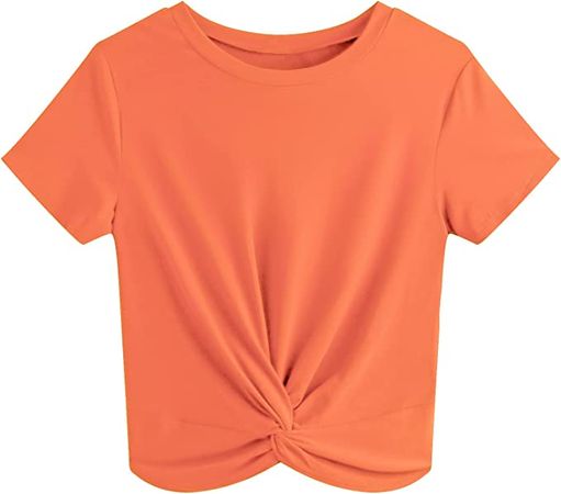 JINKESI Women's Summer Causal Short Sleeve Blouse Round Neck Crop Tops Twist Front Tee T-Shirt Purple-Small at Amazon Women’s Clothing store