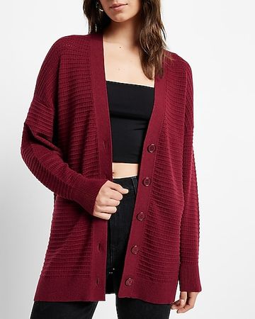 Textured Oversized Button Front Cardigan | Express