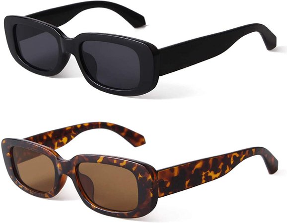 Amazon.com: BUTABY Rectangle Sunglasses for Women Retro Driving Glasses 90’s Vintage Fashion Narrow Square Frame UV400 Protection Black & Tortoise: Clothing