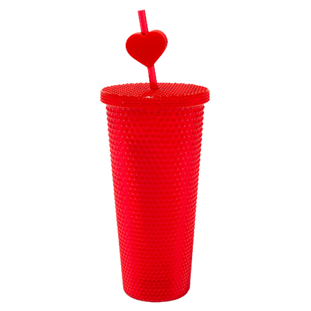 Claire's Red Studded Tumbler with Heart Straw