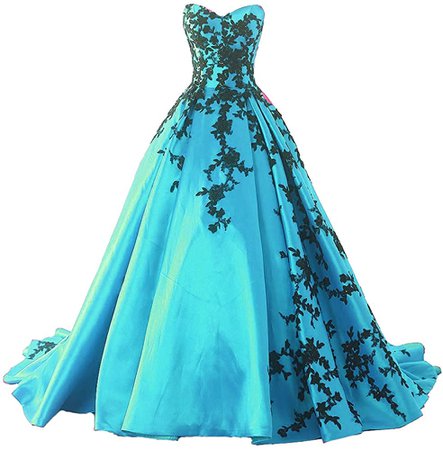 Beaded Gothic Black Lace Long Ball Gown Satin Prom Evening Dress Aqua Blue US 16 at Amazon Women’s Clothing store