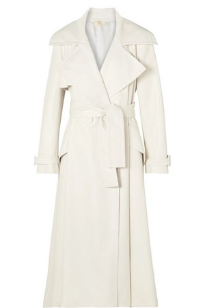 Belted Faux Leather Trench Coat by Sara Battaglia