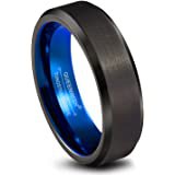Queenwish 8mm Infinity Tungsten Wedding Band Blue Black Line Brushed Couples Ring with Jewelry Box|Amazon.com