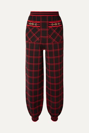 Black Embellished checked wool track pants | Gucci | NET-A-PORTER