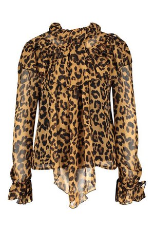 Leopard Print High Neck Pussybow Blouse | Boohoo