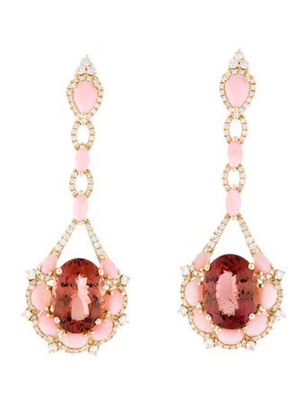 Earrings 14K Tourmaline, Pink Opal & Diamond Statement Earrings - Earrings - EARRI91713 | The RealReal