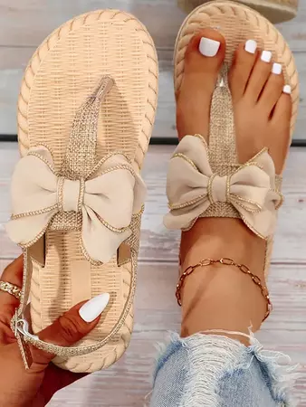 Bowknot Straw Espadrilles Thong Sandals In LIGHT COFFEE | ZAFUL 2024
