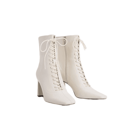 Square Toe Lace Up Front Block Heel Boots