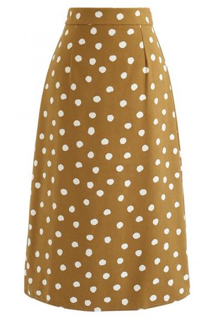 Adorable Dots Split Hem Midi Skirt in Mustard - NEW ARRIVALS - Retro, Indie and Unique Fashion