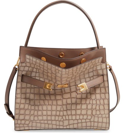 Tory Burch Small Lee Radziwill Croc Embossed Leather Double Bag | Nordstrom