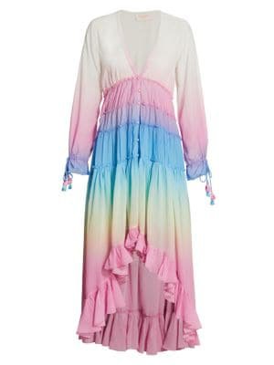 Saks Fifth Avenue Rainbow Tiered High-Low Dress Rococo Sand
