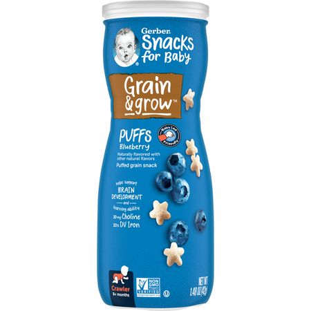 Gerber Snacks for Baby Grain & Grow Puffs, Blueberry, 1.48 oz Canister - Walmart.com