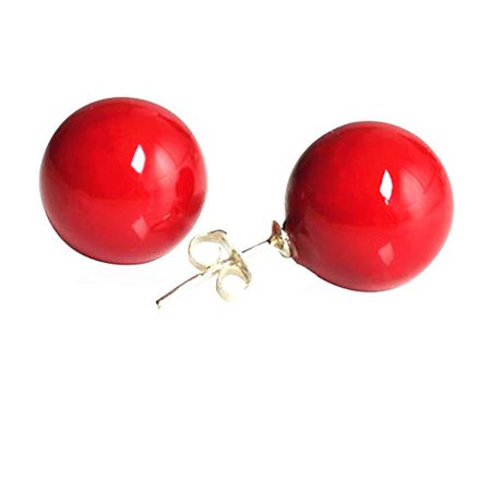 Amazon.com: Lureme Women 10mm Red Shell Bead Silver Tone Classic Round Ball Stud Earrings 02001451-1: Jewelry