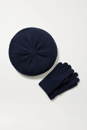 Navy Cashmere beret and gloves set | Portolano | NET-A-PORTER