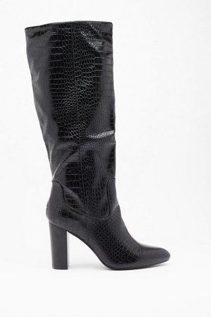 Croc Giving Up Faux Leather Knee-High Boots | Nasty Gal black