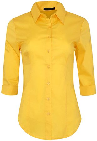 Iron Puppy Womens 3/4 Sleeve Skinny Button Down Collared Shirts with Stretch at Amazon Women’s Clothing store