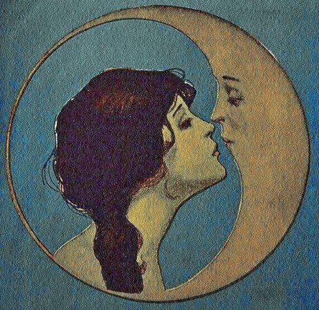 girl kissing the moon illustration