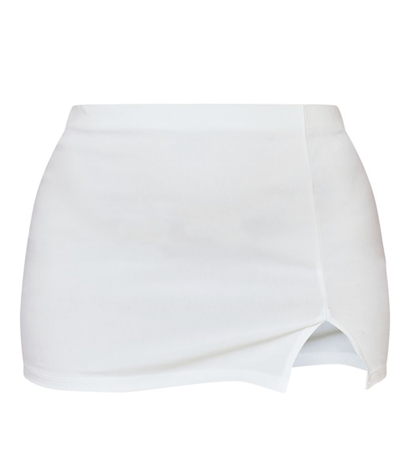 PLT- White Stretch Woven Thigh Split Low Rise Extreme Micro Mini Skirt