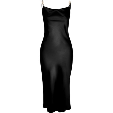 Black sleeveless cowl midi dress with trim | River Island