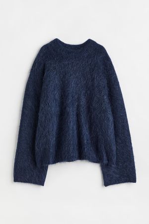 Oversized Mohair-blend Sweater - Navy blue - Ladies | H&M US