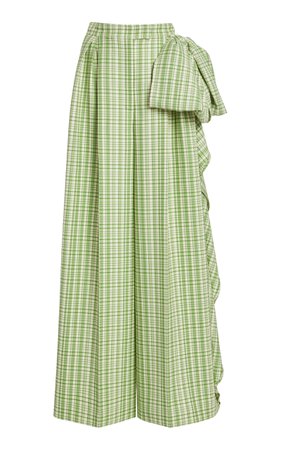 Carolina Herrera, Green Plaid Wide-leg Stretch-wool Pants
