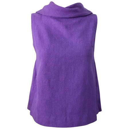 Chic 1960s Purple Linen Empire Waist Vintage 60s A Line Sleeveless Top Shirt For Sale at 1stDibs