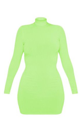 Green Neon Roll Neck Bodycon Dress | Dresses | PrettyLittleThing