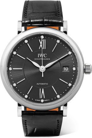 IWC SCHAFFHAUSEN | Portofino Automatic 37mm stainless steel, alligator and diamond watch | NET-A-PORTER.COM