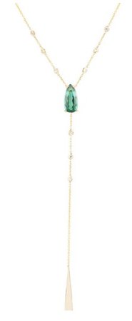 Gold Green Emerald “Y” Necklace