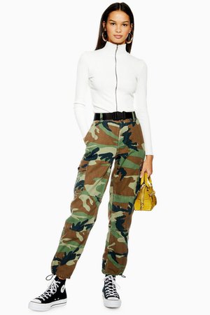 Belted Camouflage Cargo Trousers | Topshop