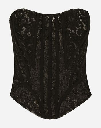 Lace bustier with laces and eyelets in Black for Women | Dolce&Gabbana®