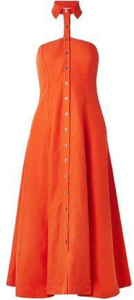 Veronique Tencel And Linen-blend Halterneck Midi Dress