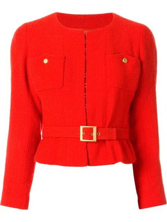 Chanel Pre-Owned 1996 Belted Tweed Jacket AA990 Orange | Farfetch