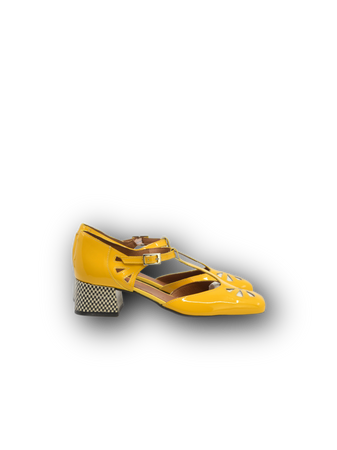 The Zinnia in Sunshine Yellow Patent Ladies Retro Style Shoe Mod Shoes