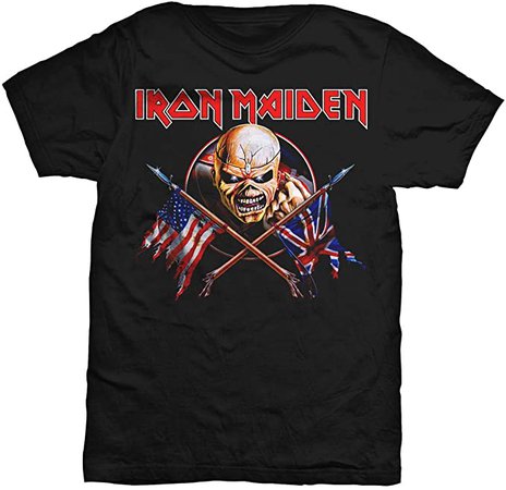 Amazon.com: Iron Maiden - Tattered Crossed Flags - Adult T-Shirt - Large: Clothing