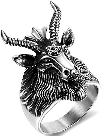 *clipped by @luci-her* Jude Jewelers Stainless Steel Satan Worship Ram Goat Head Ring Aries Zodiac Biker Gothic Punk Hiphop|Amazon.com