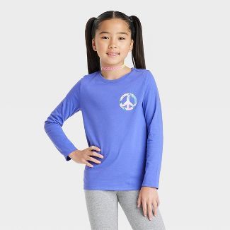Girls' 'peace' Long Sleeve Graphic T-shirt - Cat & Jack™ Deep Violet : Target