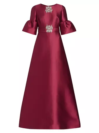 Shop Reem Acra Satin Brooch Trumpet Gown | Saks Fifth Avenue