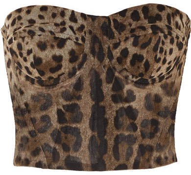 Leopard-print Cotton-tulle Bustier Top - Leopard print