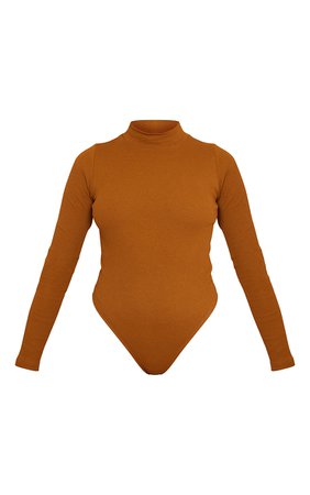 Recycled Chocolate Rib Long Sleeve Bodysuit | PrettyLittleThing USA