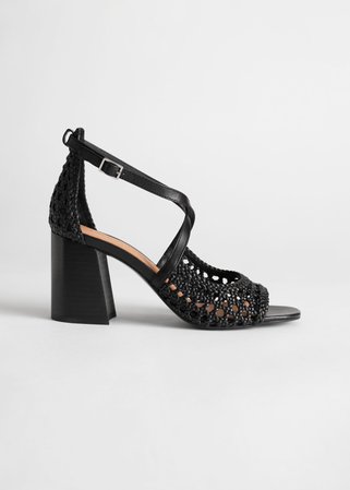 Woven Leather Heeled Sandals - Black - Heeled sandals - & Other Stories