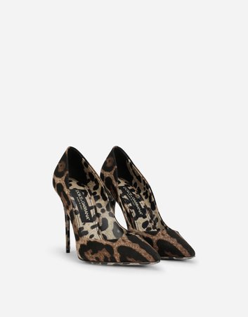 Leopard-printed cotton pumps in Animal Print for Women | Dolce&Gabbana®